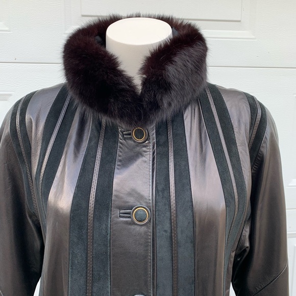 Studio Guy Laroche brown leather coat with mink collar - Picture 4 of 17